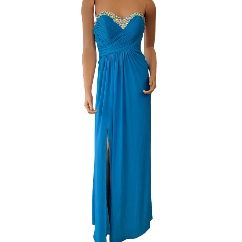 Jump Apparel Dress Size Juniors 3/4 Prom Ball Gown Formal Blue Sequins‎ Bling